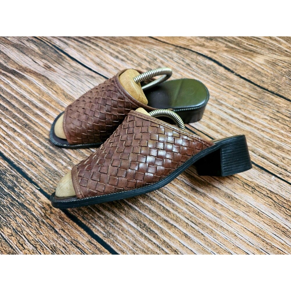 The Leather Collection Woven Mule Sandals Brown Genuine Leather Womens 7.5 W